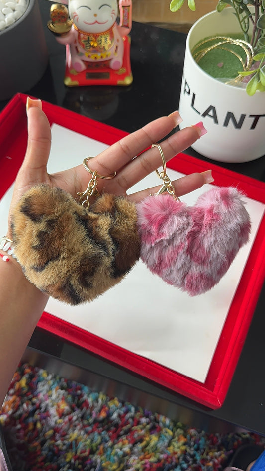 Heart Cheetah Plush Keychain