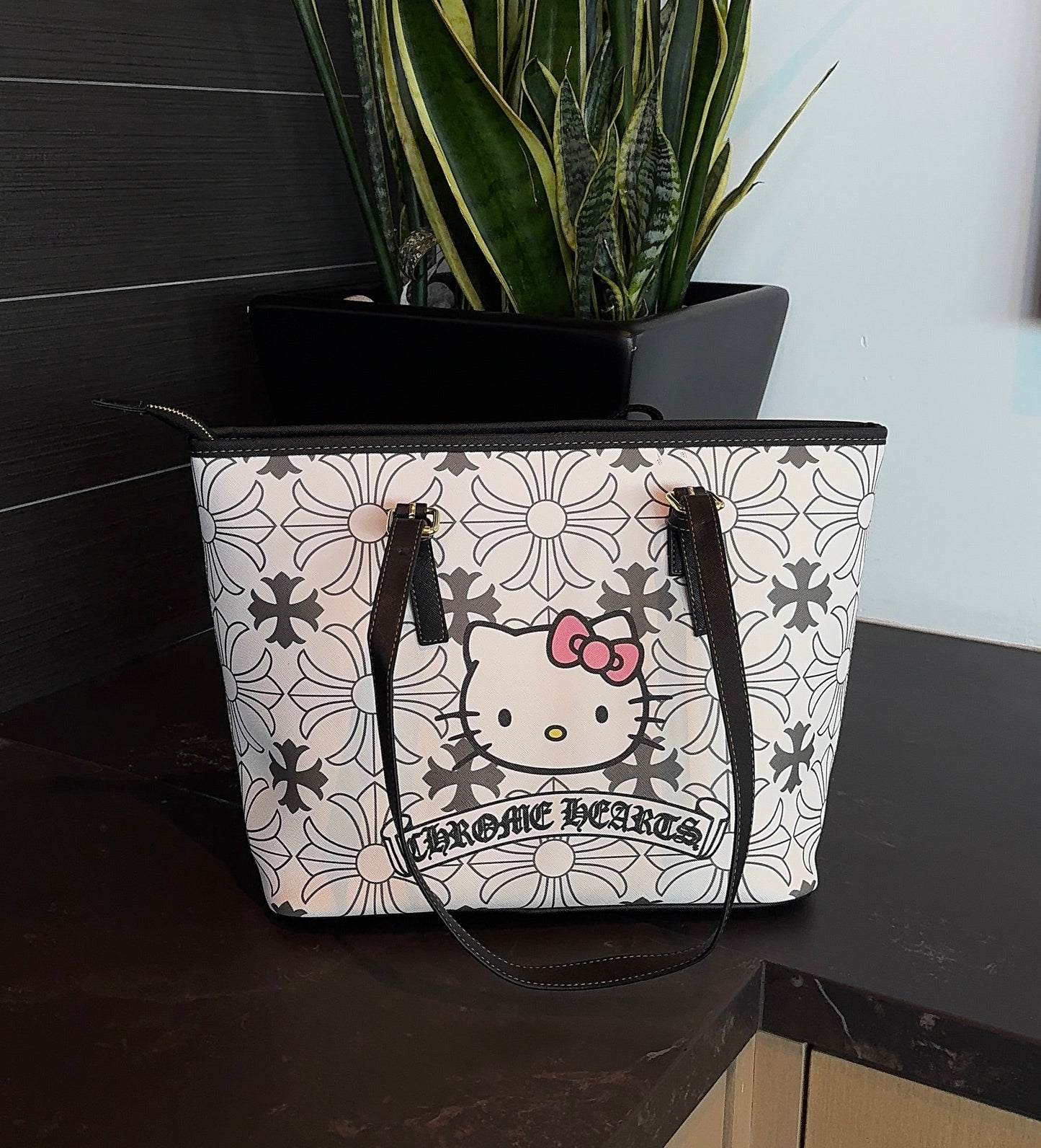 HK Grey & White Chrome Mini Tote Bag