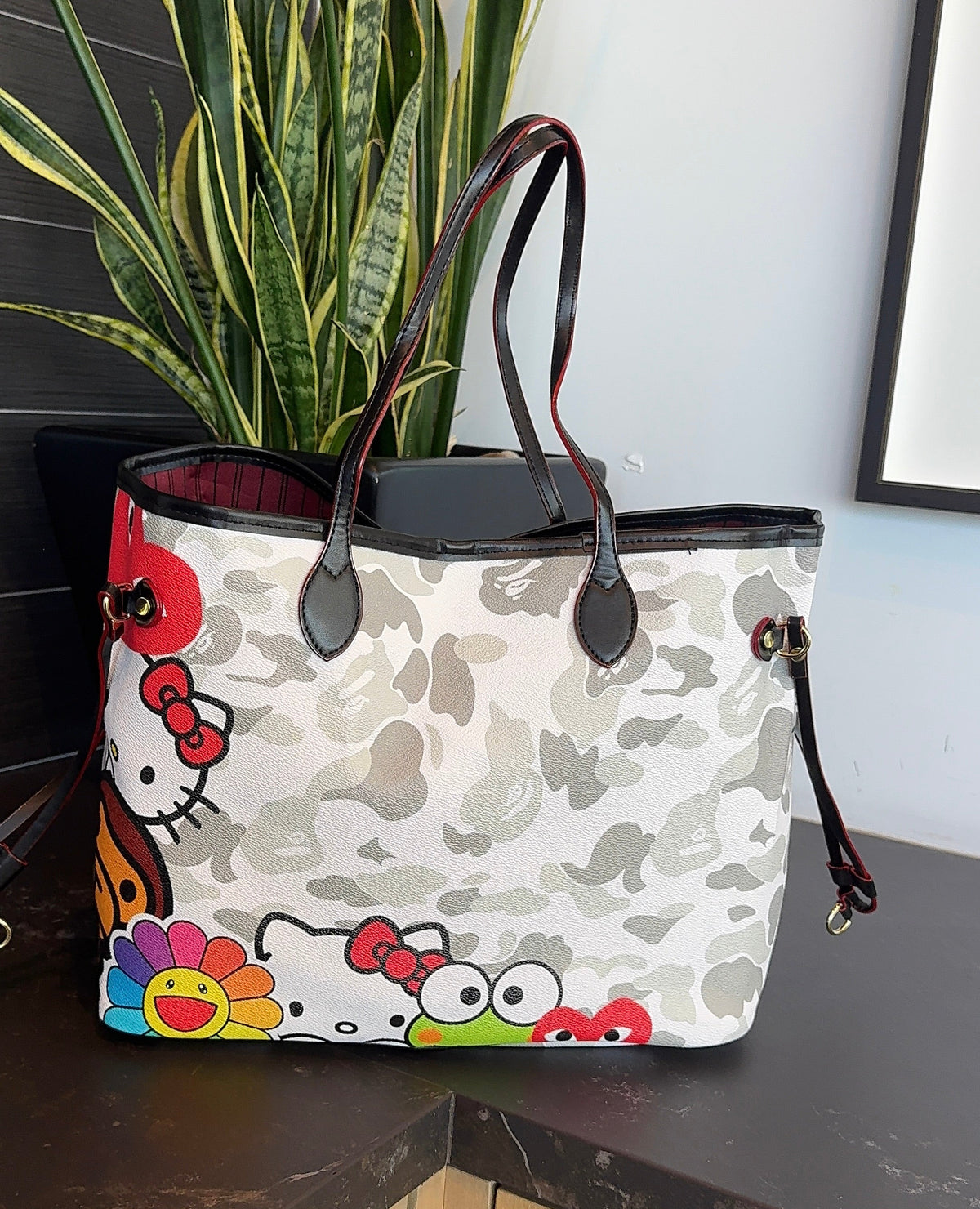 White & Grey HKnFriends Large Tote Bag