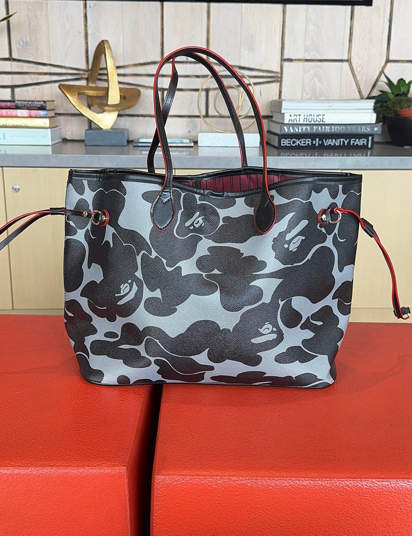 Grey & Black Camo Large Tote Bag