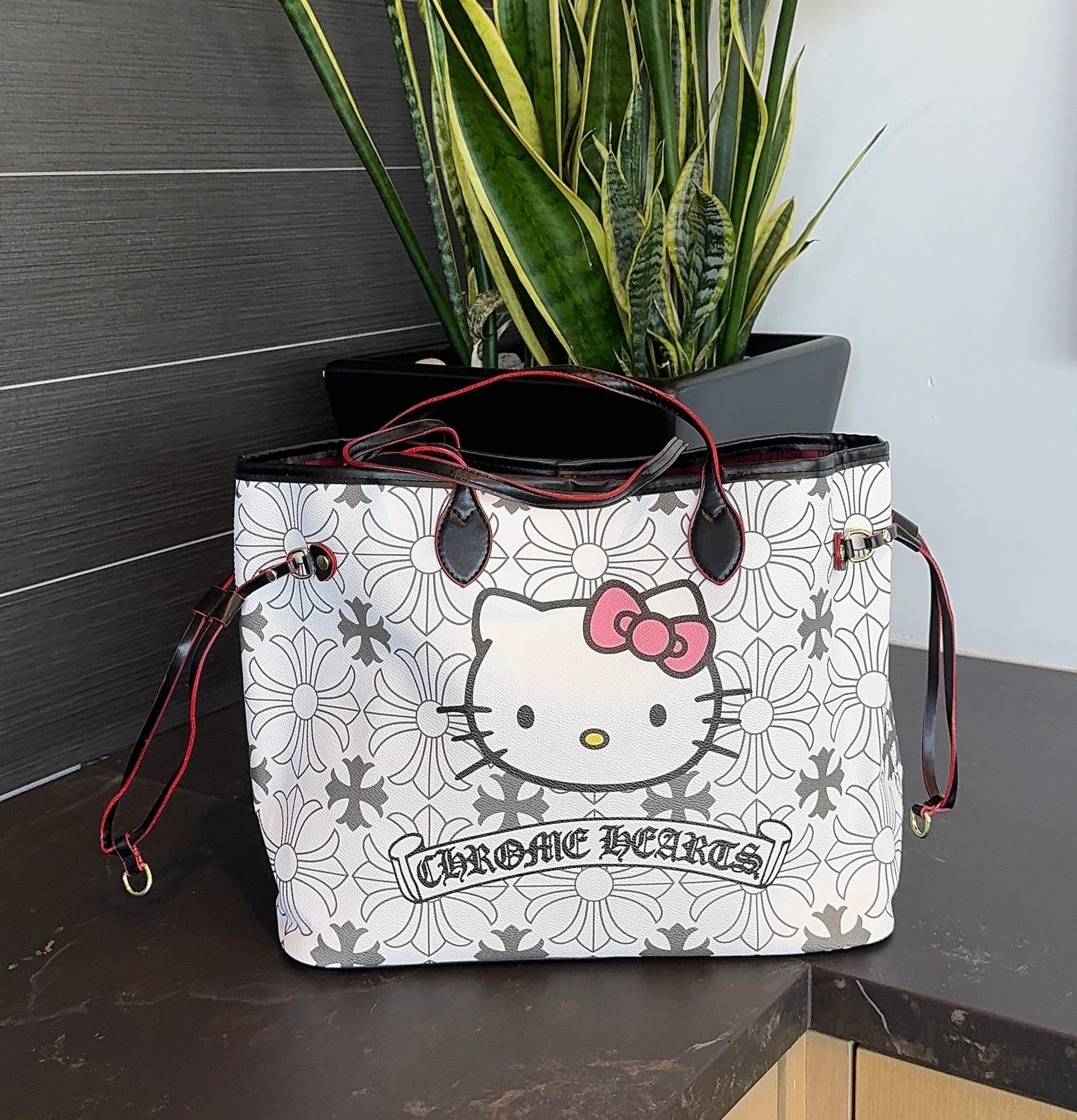 HK Grey & White Chrome Large Tote Bag